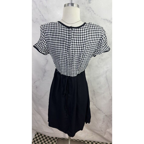 Vtg 90s ALL THAT JAZZ Gingham Babydoll Dress 9 M Black White Sunflower Grunge - Picture 2 of 14